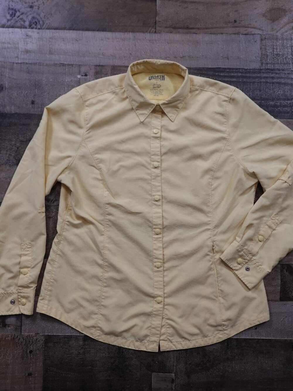 Duluth Trading Performance Shirt Women’s Large Yellow Outdoor Hiking Roll Tab